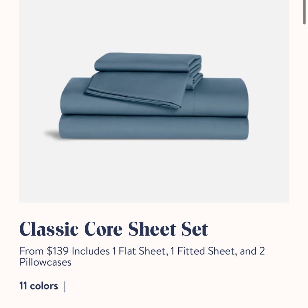 SOLD New, Never Opened Brooklinen Classic Core Sheets, Queen